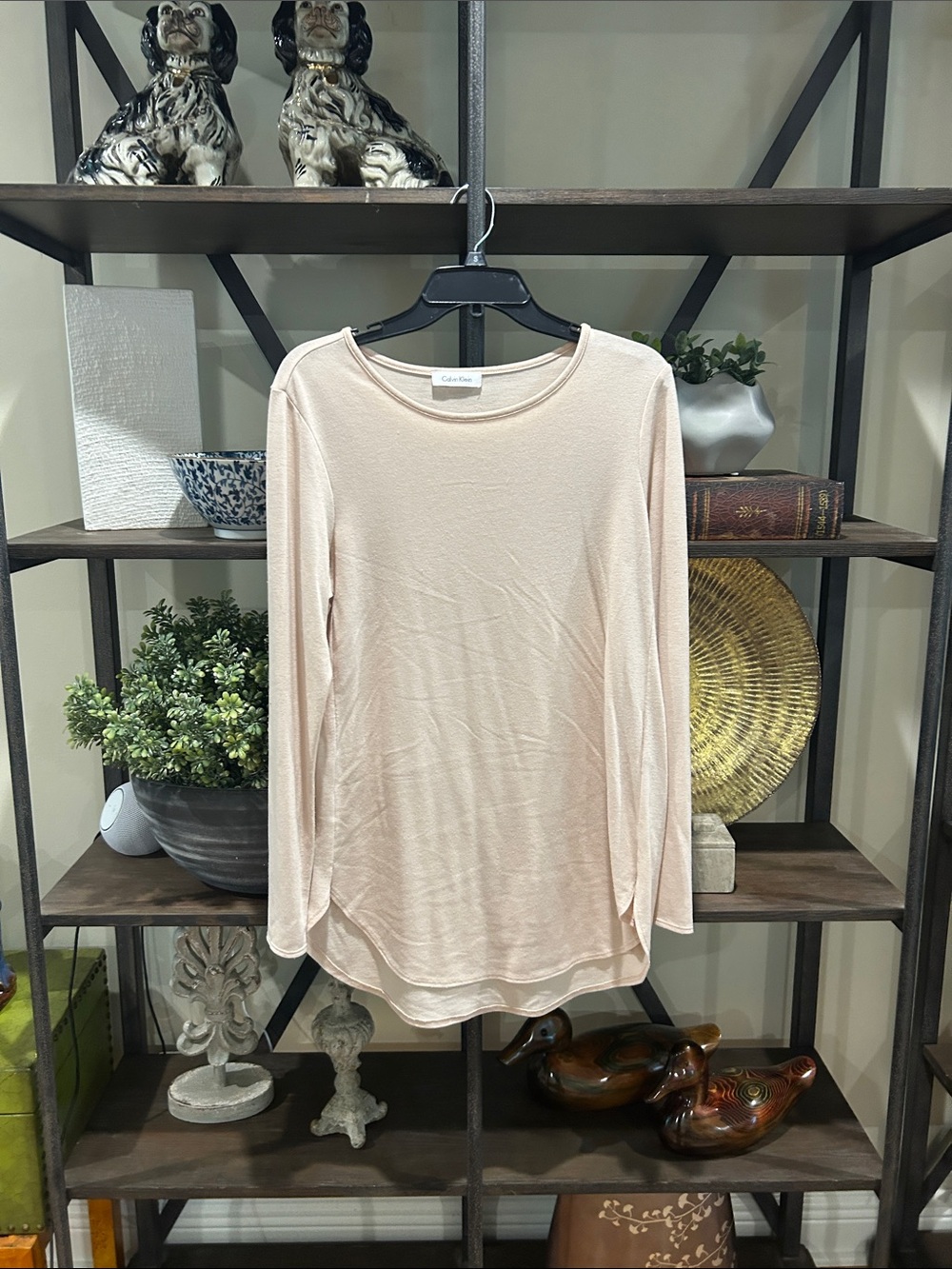 Calvin Klein Cozy Long-Sleeve Crewneck Top - Pale Pink - Picture 1 of 4